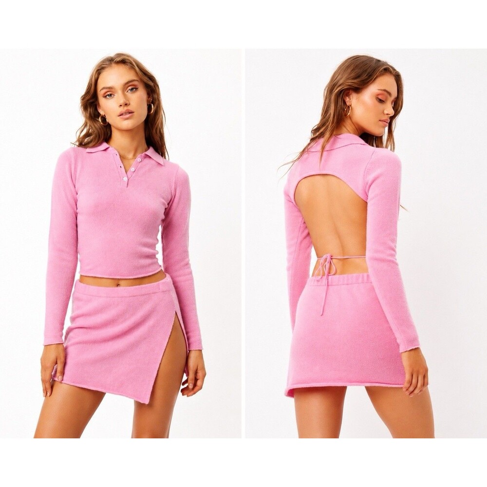 Frankies Bikinis Mary Jane Cashmere Coquette Feminine S Polo Top Pink Open Back